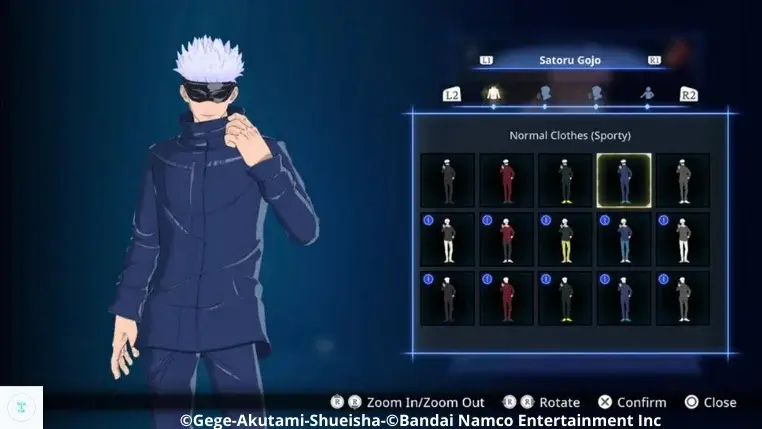 Jogo Cursed Clash de Jujutsu Kaisen. Função que permite aos jogadores usar a moeda do jogo para comprar trajes, materiais para cartões de jogador e outros itens de personalização. A moeda do jogo pode ser obtida jogando partidas no Modo História, PvP ou PvE.