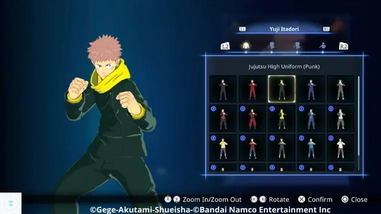 Jogo Cursed Clash de Jujutsu Kaisen-Subtítulo 9 Loja Função que permite aos jogadores usar a moeda do jogo para comprar trajes, materiais para cartões de jogador e outros itens de personalização. A moeda do jogo pode ser obtida jogando partidas no Modo História, PvP ou PvE.