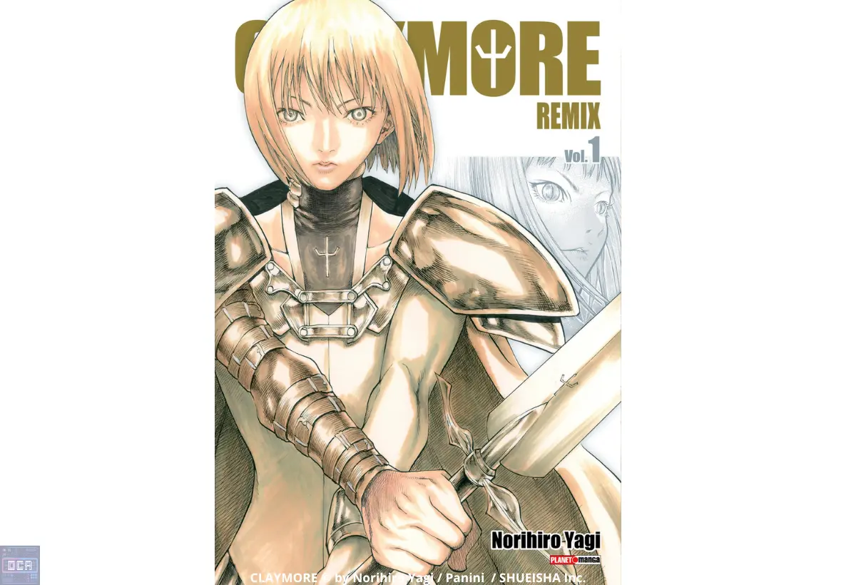 A capa imponente da primeira edição do Mangá Claymore Remix, destacando a aura sombria, fria e guerreira de Clare, transmitindo o peso de sua jornada por vingança contra os Yoma.