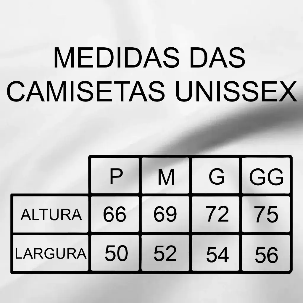 Tabela detalhada de tamanhos e proporções para garantir o caimento perfeito da sua Camiseta Anime Claymore Teresa Do Sorriso Aparente Unissex, essencial para os fãs vestirem o legado da guerreira número um com total conforto.